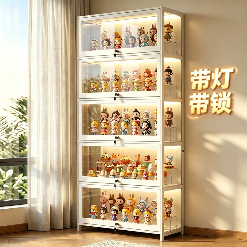 手办模型展示柜亚克力透明防尘柜谷美玩具收纳玩偶公仔陈列架落地