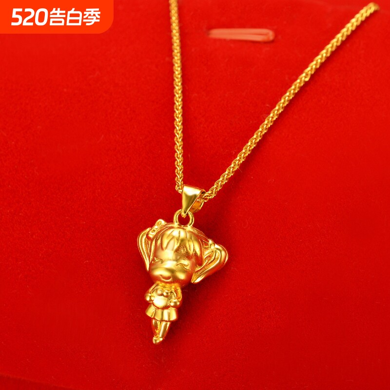 越南沙金天使吊坠女生可爱时尚小爱神久不掉色锁骨链盒子项链项坠