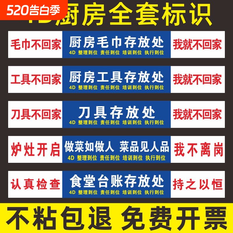 4d厨房管理标识全套工具不我就不回家提示牌5d厨房管理标识牌贴纸