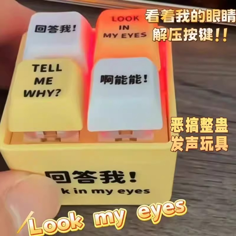 网红爆款回答我look my eyes玩具语录发音发光钥匙扣解压摆件按键