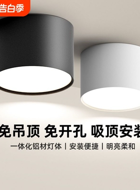 明装筒灯led圆形走廊玄关过道4寸12w免开孔客厅射灯吸顶卧室吊顶