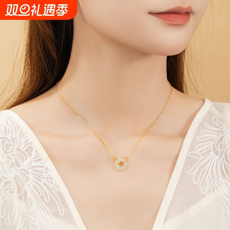 和田玉平安扣纯银925项链女国潮民族风环环相扣ins高级感宫廷吊