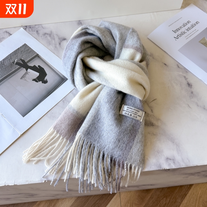 2025100%纯羊毛围巾英伦百搭格披肩子秋冬季礼盒装围脖送礼物实用