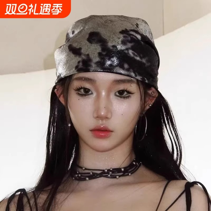 2025新款千禧y2k辣妹小丝巾头巾女美式街头音乐节潮酷包头三角