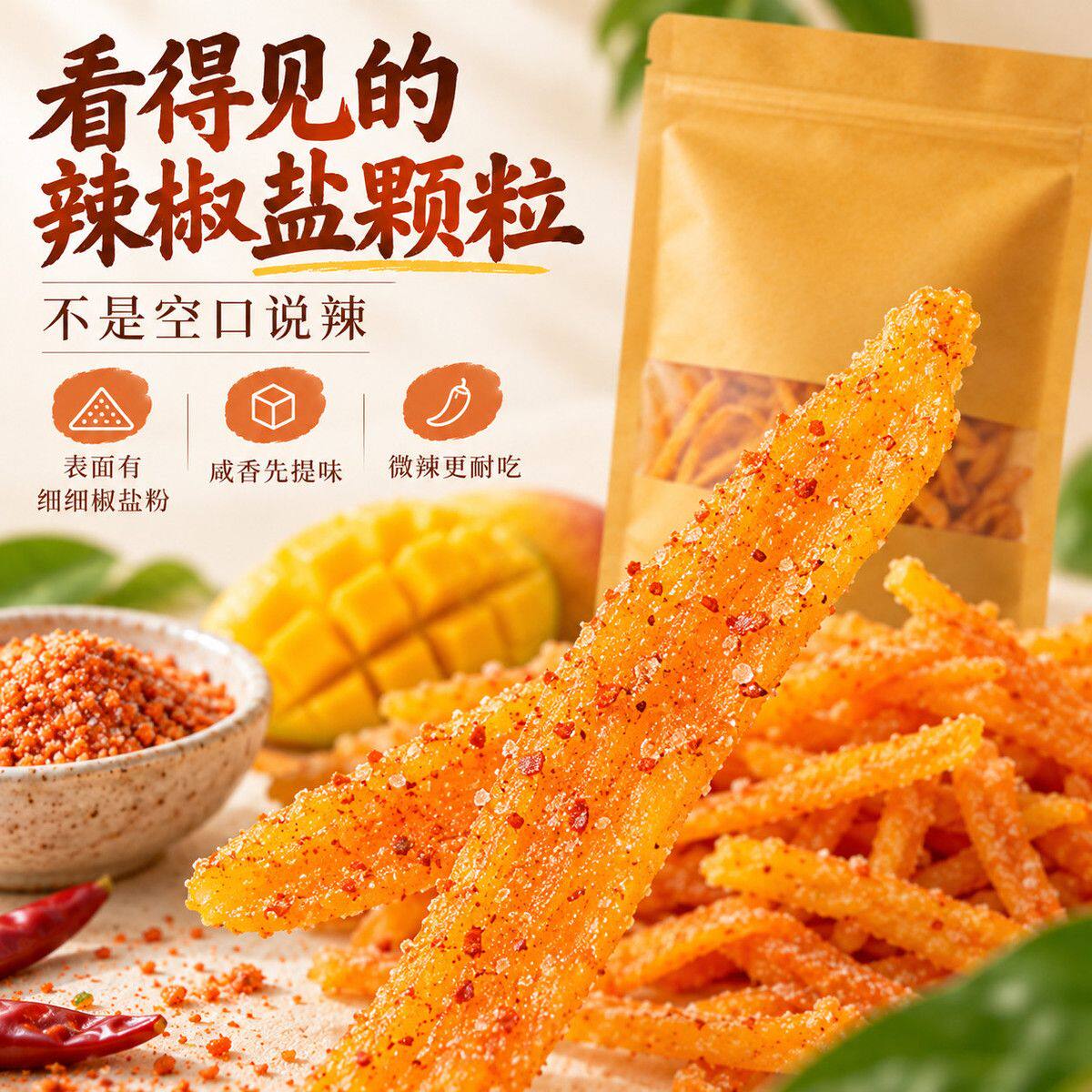 辣椒盐芒果条酸甜辣椒盐芒果干蜜饯水果干果脯解馋休闲零食小包装