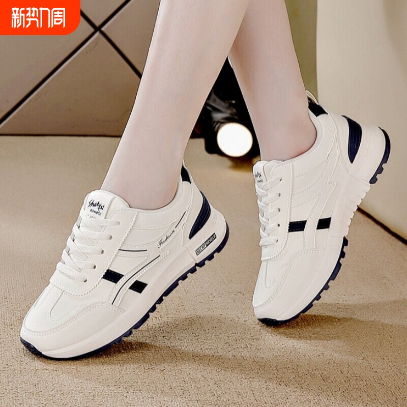 欧伦啄木鸟真皮2026新款春季学生运动鞋防滑透气平底休闲鞋阿甘鞋