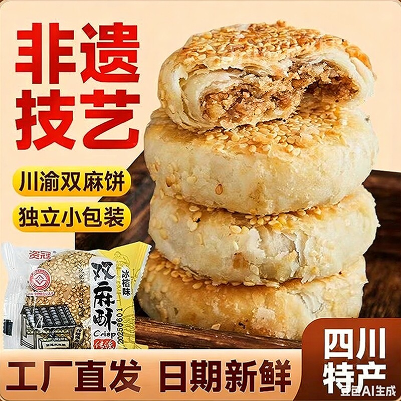四川特产椒盐双麻酥双麻饼传统老式糕点心独立包装早餐手工芝麻