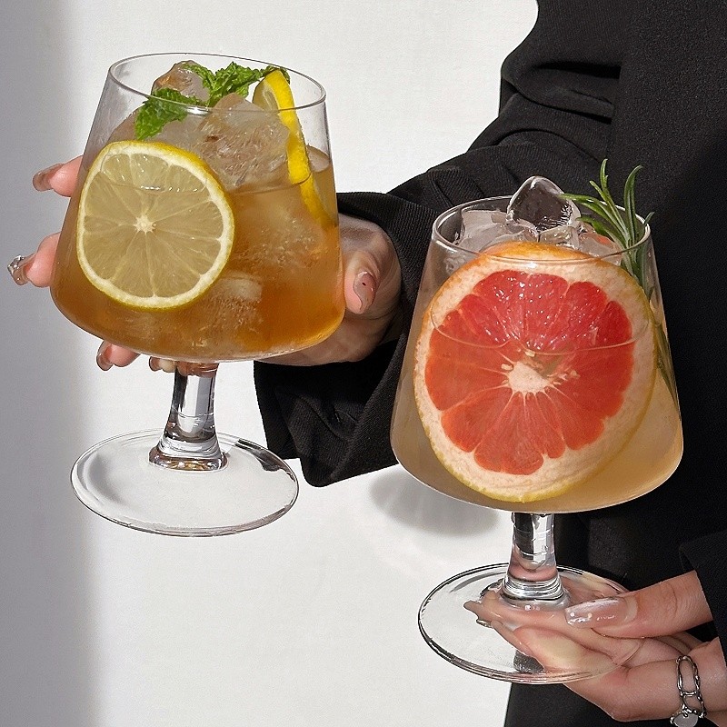 ins高脚玻璃杯网红水果茶杯餐厅果汁气泡水杯白兰地杯冷饮料杯子