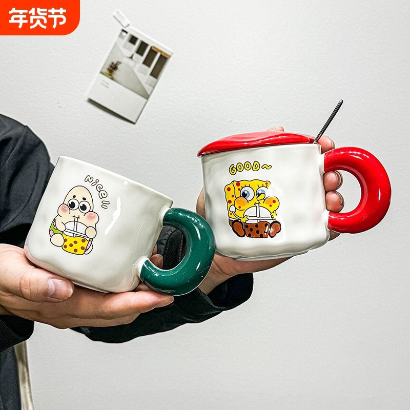 创意个性ins超萌可爱陶瓷马克杯带盖勺男女生情侣家用早餐喝水杯