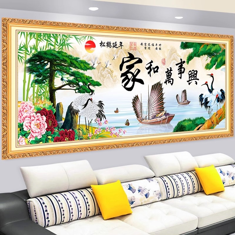 3d立体墙贴山水画年画客厅沙发背景装饰画家和万事兴自粘壁画风景图片