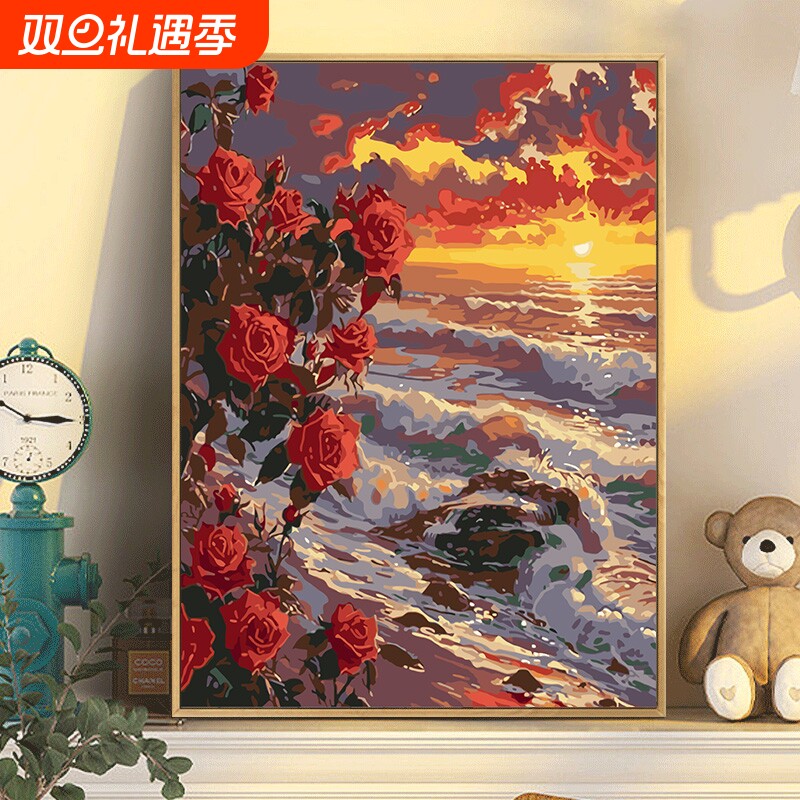 数字油画diy手绘丙烯画填色治愈解压填充客厅装饰油画绘画有框