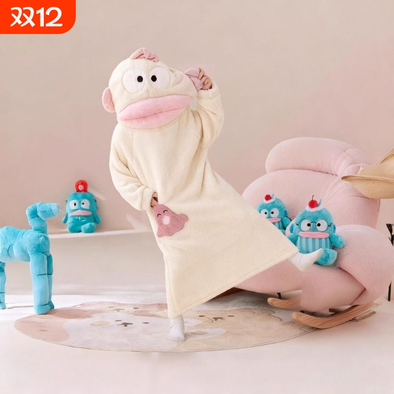 儿童丑鱼可爱搞怪连体睡衣女亲子法兰绒秋冬加厚珊瑚绒卡通家居服