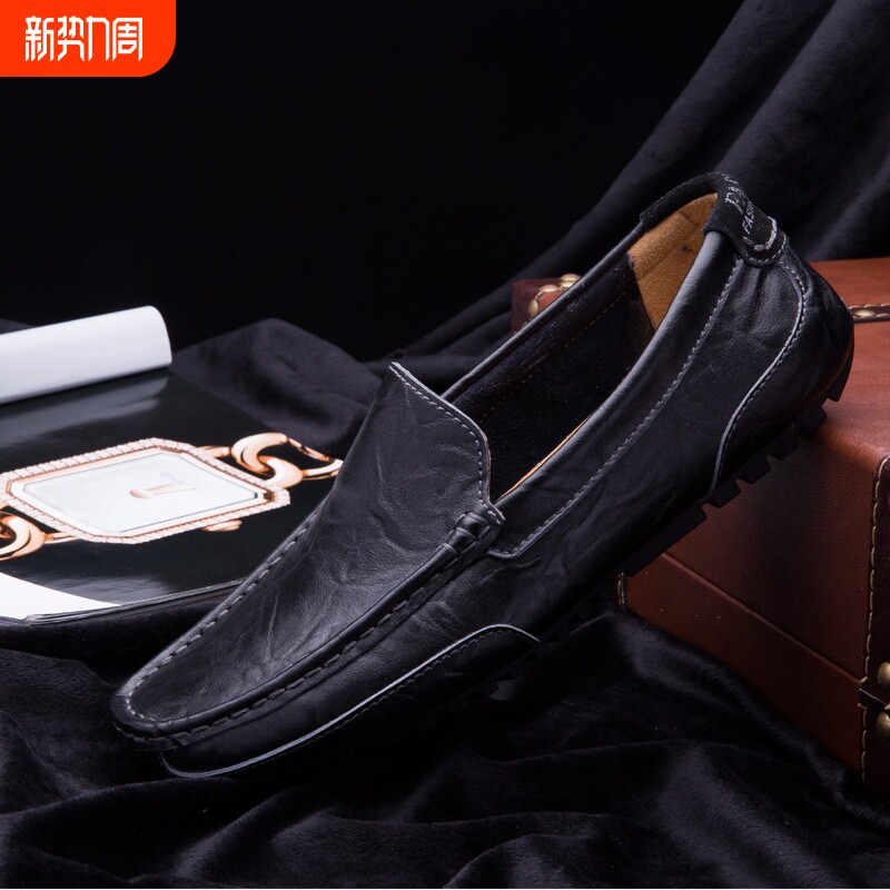 大码男鞋春秋季皮鞋休闲鞋豆豆鞋镂空男英伦速卖通