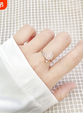 s925纯银圆形可旋转戒指女个性小众猫眼石网红指环推荐直播