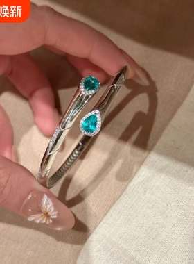 复古海盐蓝色开口手镯女生小众设计清冷感手环简约百搭手饰显白