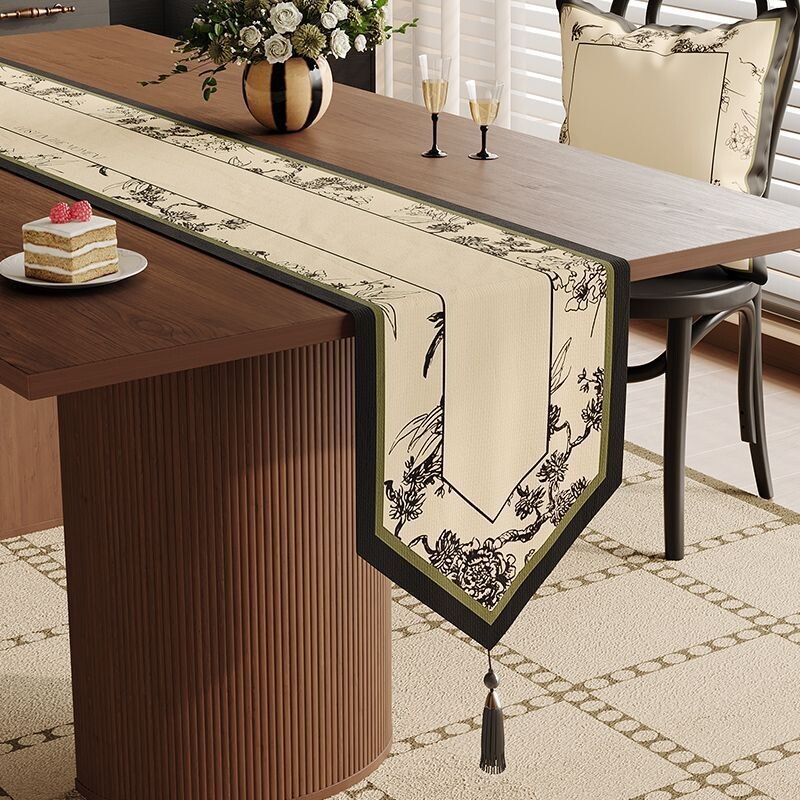 美式复古茶席桌旗轻奢高级感餐桌中间长条桌布茶几台面装饰盖布巾