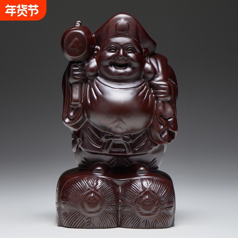 黑檀实木质雕刻大黑天财神佛像财神爷摆件家居店铺寺庙供奉工艺品