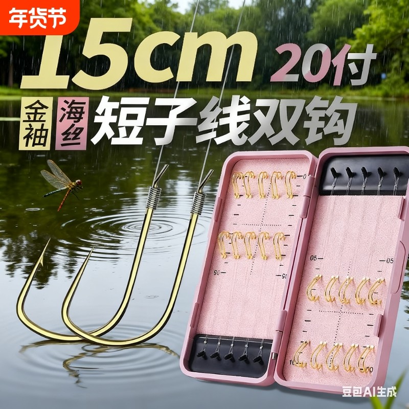 15cm金袖金海夕子线双钩绑超短自动翻转勾成品鲫鱼20付防缠绕子线,户外/登山/野营/旅行用品,鱼钩,淘宝优惠券,粉丝福利购,淘宝优惠卷