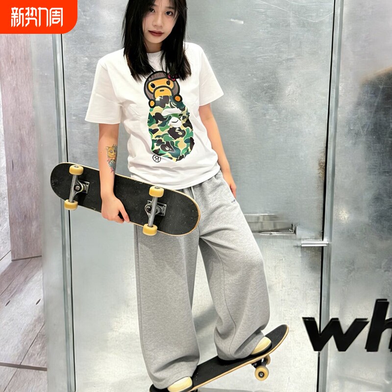 潮牌APE短袖t恤纯棉重磅SHARKAPE猿人迷彩滑板运动上衣夏