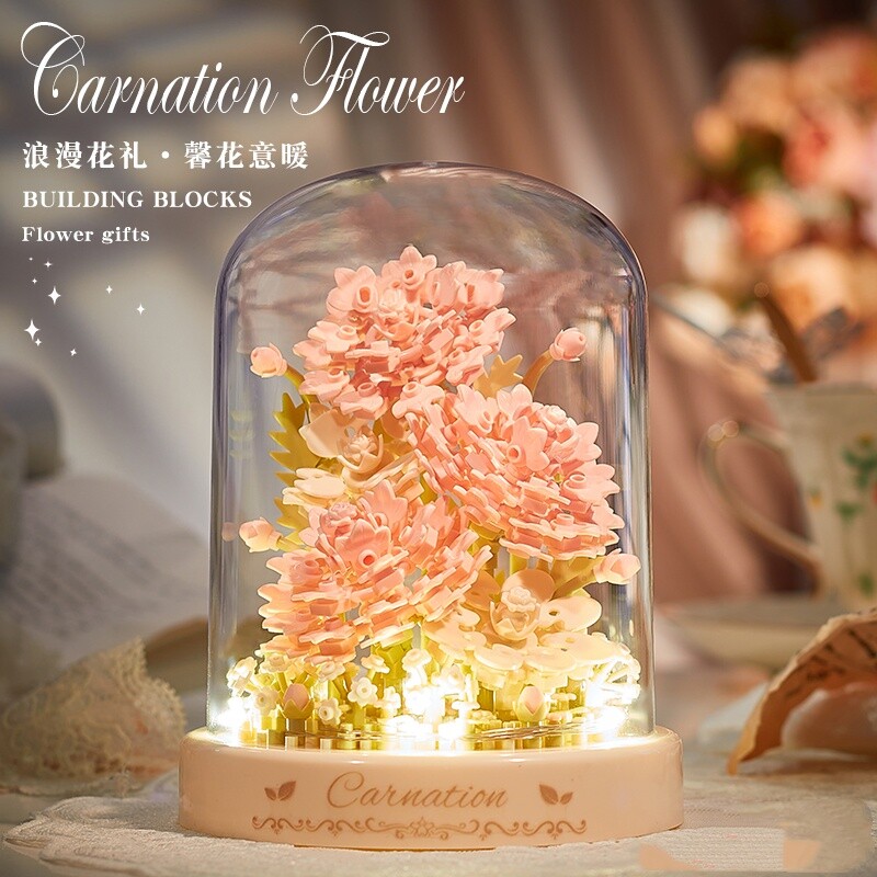 永生积木玫瑰花束植物手工diy拼装玩具摆件送男女孩生日礼物蛋糕