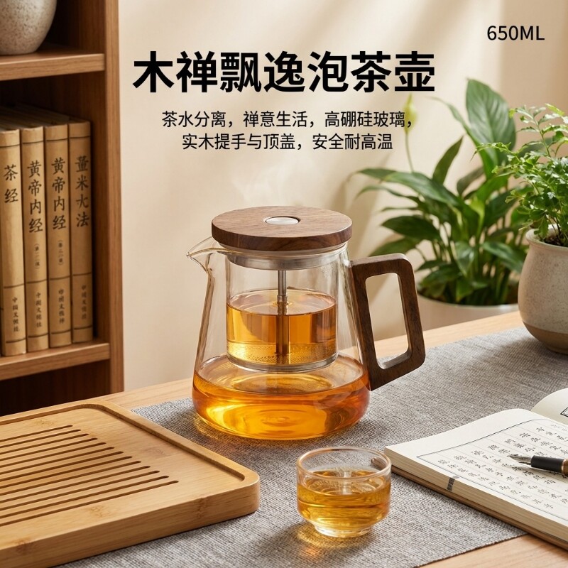 飘逸杯泡茶壶家用全玻璃内胆大容量茶水分离过滤茶具套装高硼硅图片