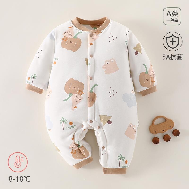 冬款婴儿连体衣夹棉保暖加厚新生儿衣服A类纯棉宝宝哈衣爬服母婴