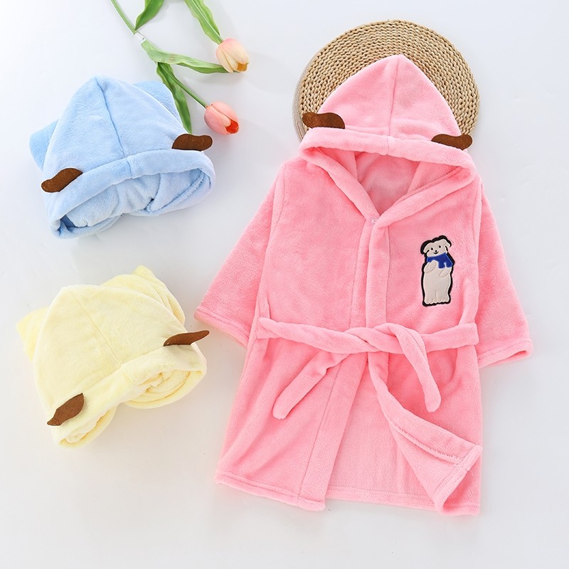 儿童浴袍浴巾可穿式女童男童专用洗澡睡袍斗篷夏春加厚珊瑚法兰绒
