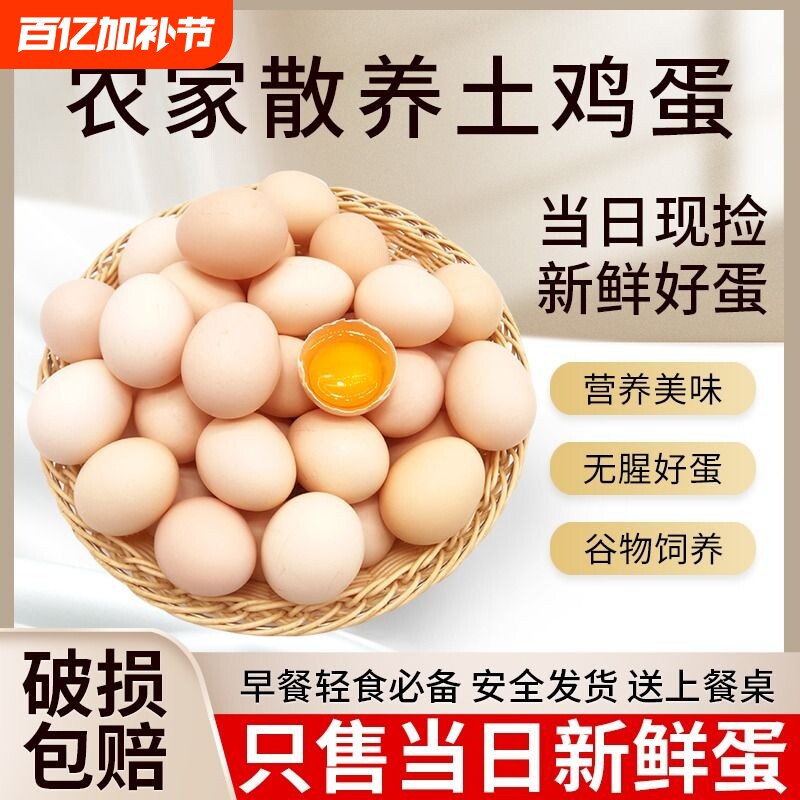新鲜土鸡蛋农家散养自养天然柴鸡蛋笨鸡蛋谷物客服配送自提在线