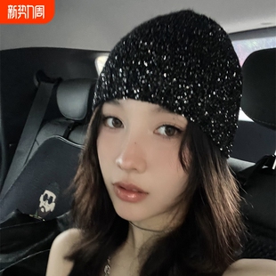 走秀款 亮片冷帽女早秋小香风包头帽ins风针织帽男潮 权志龙同款