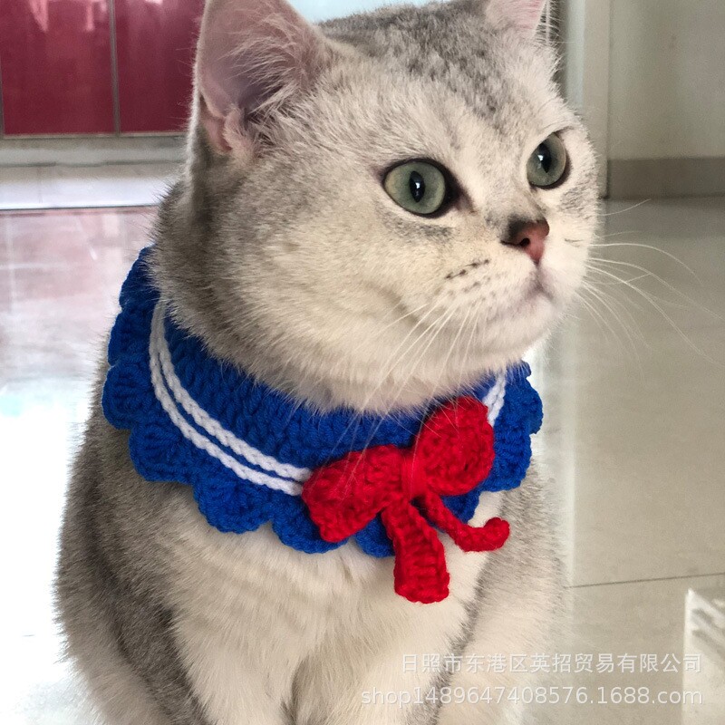 手工编织叮当假领宠物饰品猫咪项圈美少女围巾小型犬礼物