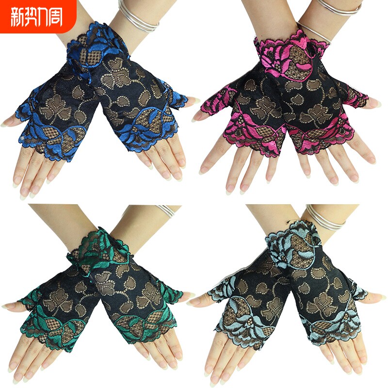 半指夏季短款防晒手套女夏天韩版开车透气超薄女蕾丝薄款露指