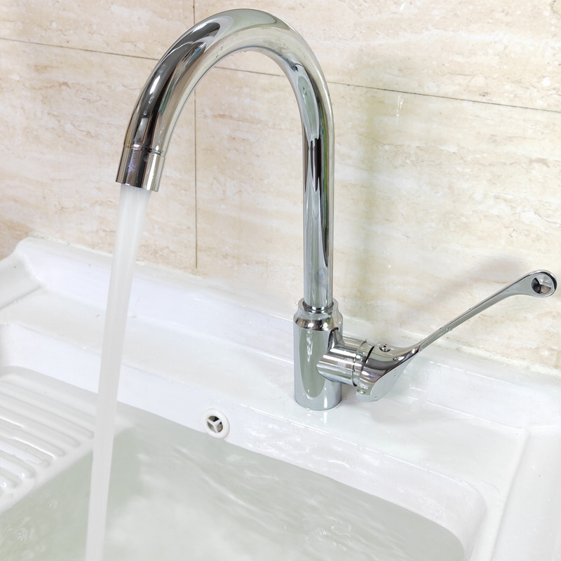 医用不锈钢水槽旋转冷热水龙头肘开式长柄单水台盆水池厨房加长