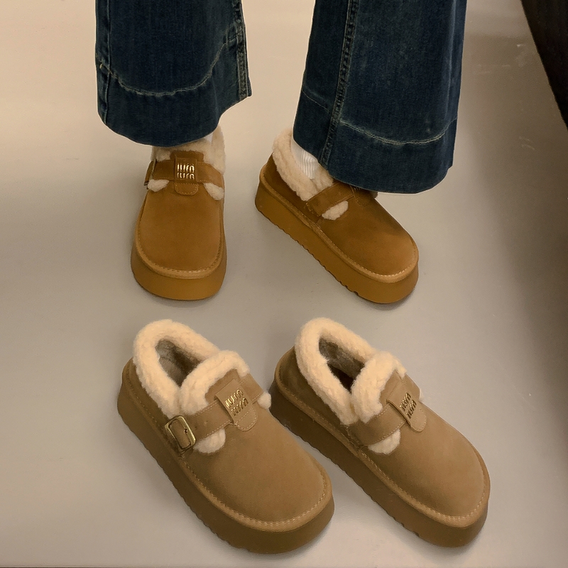 他她女孩厚底雪地靴女款短靴2025新款冬季加绒加厚毛毛口保暖勃肯