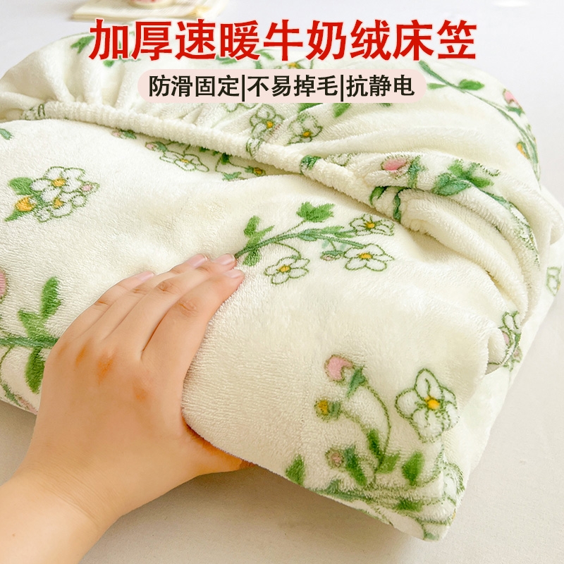 2025新款牛奶绒床笠单件珊瑚绒学生宿舍冬天床罩三件套床垫全包