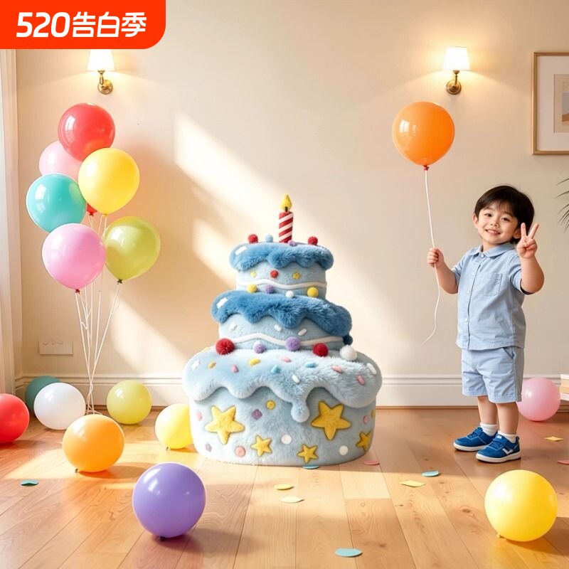 男宝宝一周岁生日布置场景装饰蓝色蛋糕kt板气球家里氛围感道具