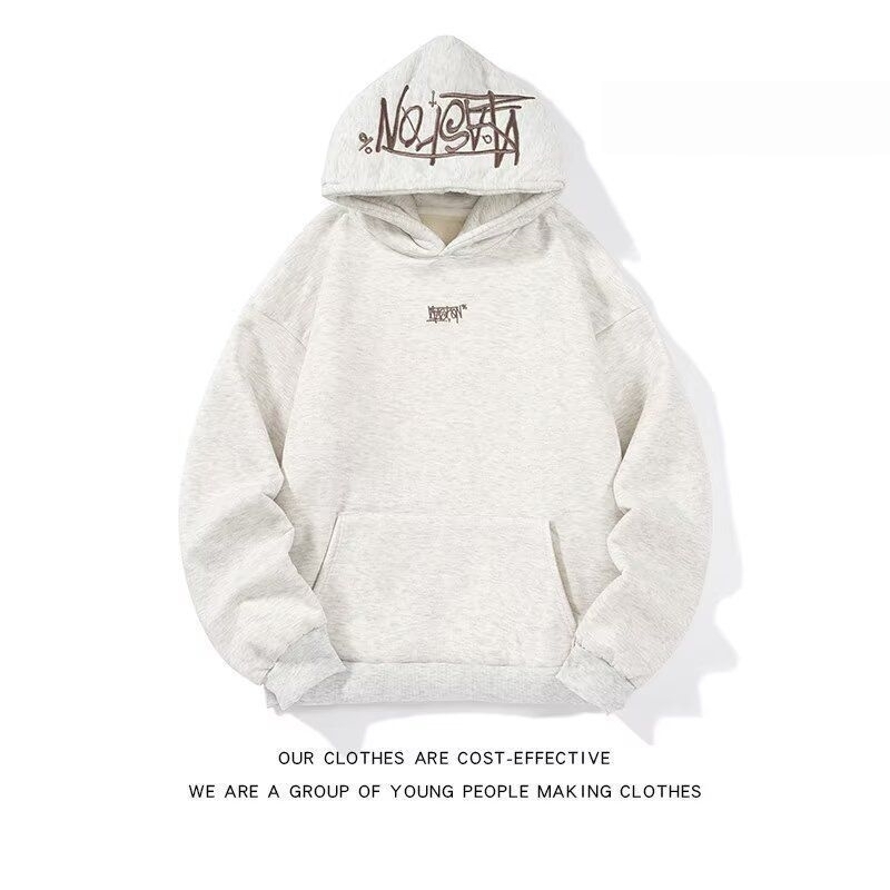 春秋美式连帽情侣运动卫衣高街男女新款宽松冬款刺绣上衣外套加绒