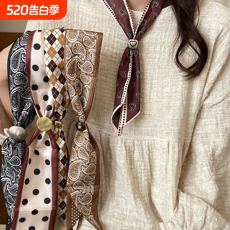 腰果花波点丝巾项链女秋冬2025新款小众独特系脖毛衣链领巾配饰潮