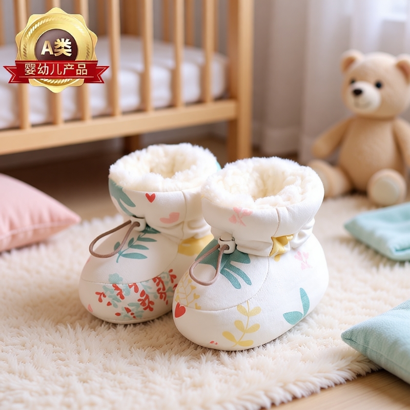 婴儿鞋子冬款加绒0到6个月12冬季鞋袜冬天地板袜宝宝秋冬棉鞋软底