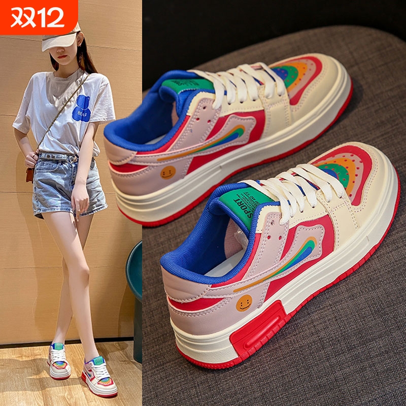 他她女孩小码33鸳鸯34拼色小白鞋女夏季彩虹ins潮运动鞋透气百搭