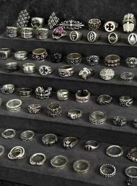 925银布艺戒指 潮款男士925银复古十字架戒指大号不掉色小众高级