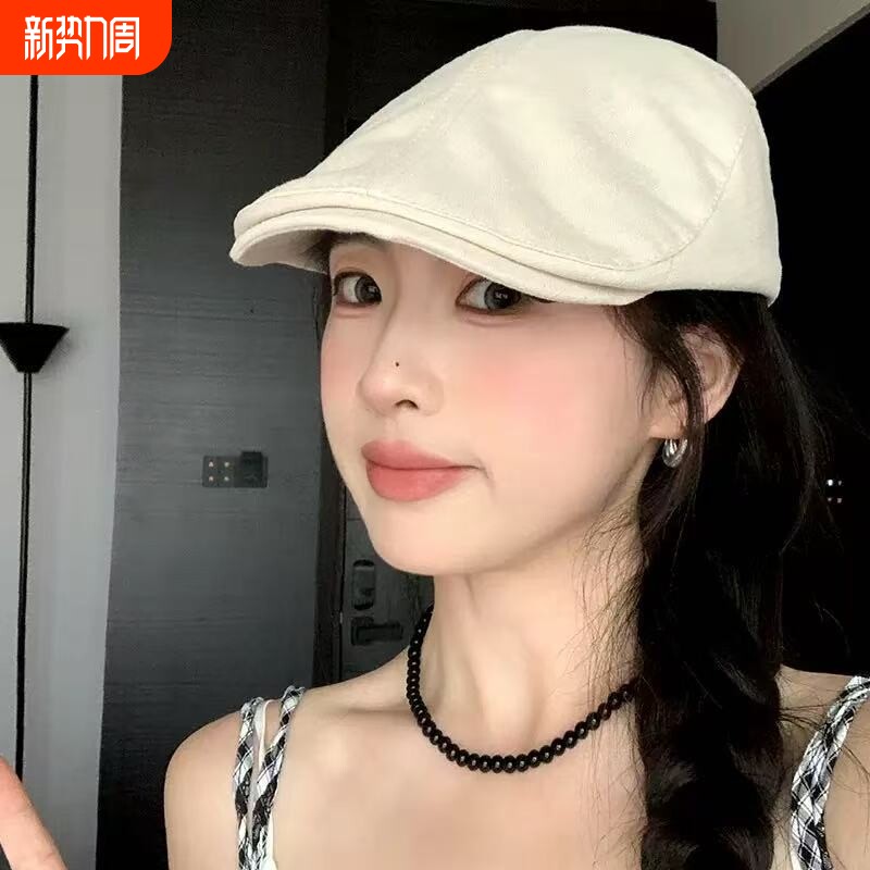 新款小众美式复古前进帽反戴贝雷帽女春秋时尚短檐鸭舌帽报童帽女