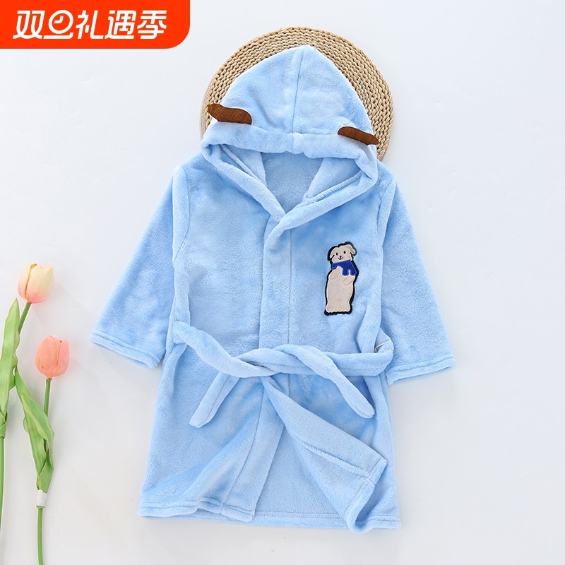 儿童浴袍浴巾可穿式女童男童专用洗澡睡袍加厚珊瑚绒