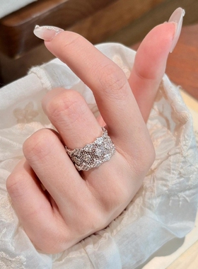 925轻奢意大利中古风蕾丝四叶草戒指宽版气质百搭食指戒纯银镂空