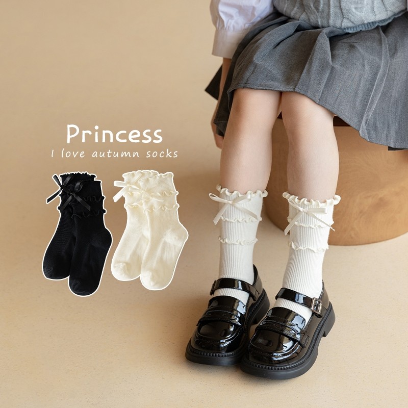 日系新品洛丽塔儿童宝宝中筒袜公主风洋娃娃花边纯棉女童透气袜子