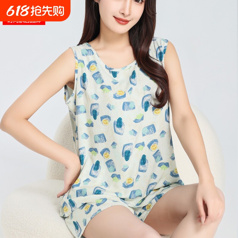 桑维亚棉绸睡衣女夏款短袖短裤凉感透气薄款宽松可外穿家居服