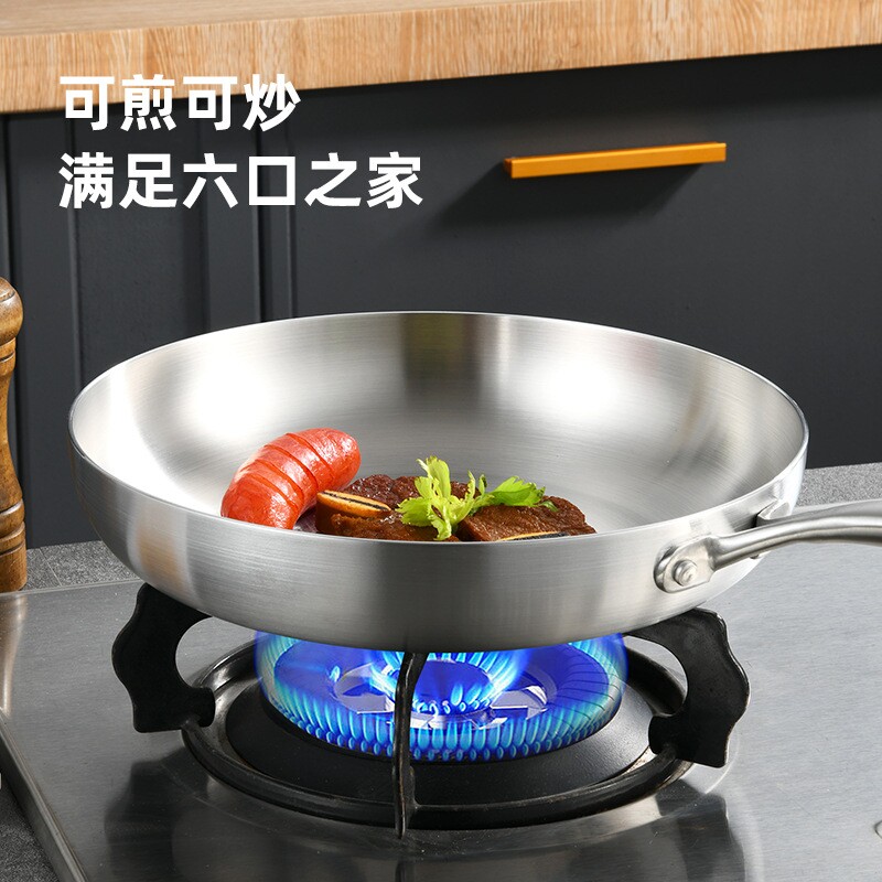 德国五层钢304不锈钢煎锅牛扒锅平底锅无涂层炉灶通用