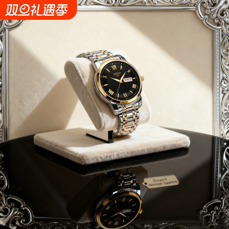 手表男款防水高级感全自动男表数字双日历防水腕表男机械风全自动