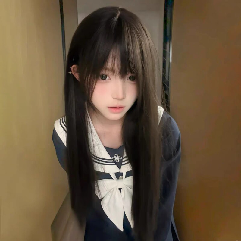 假发女长发lolita齐刘海黑长直发少萝甜美日系jk时尚日常全头