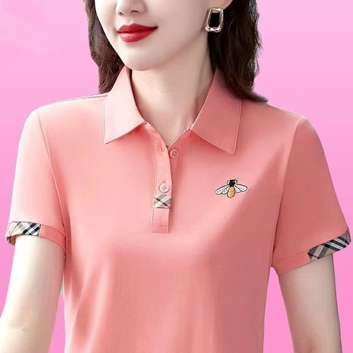 女士t恤短袖夏季polo衫翻领上衣2023新款中老年女装宽松妈妈薄T - 封面