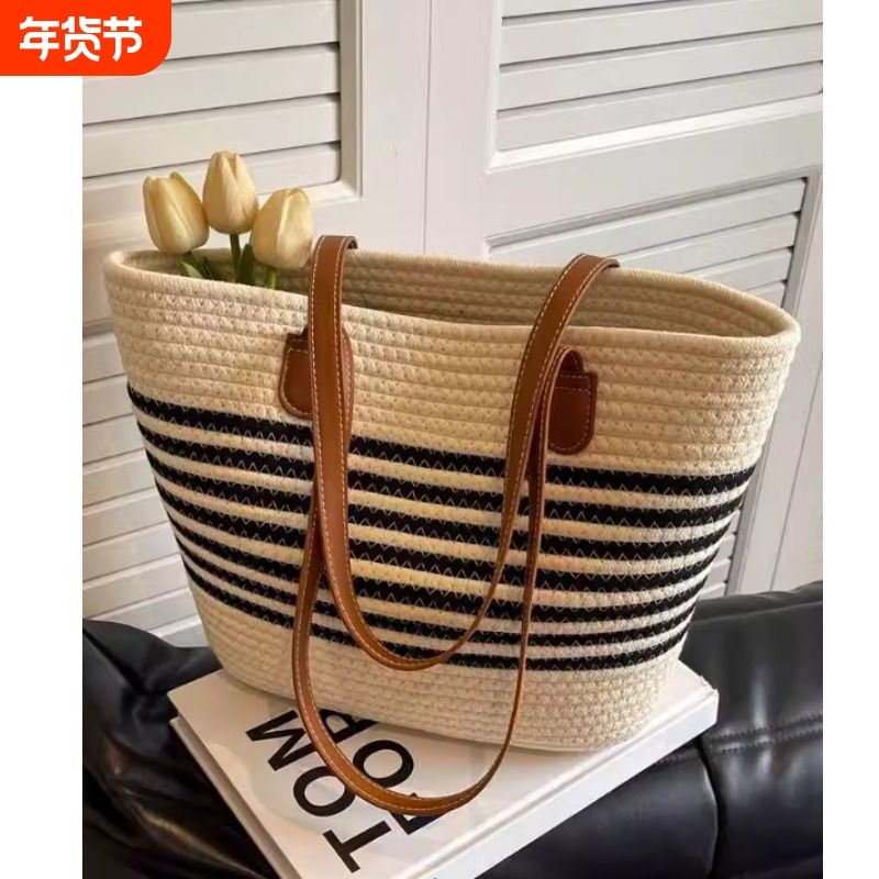 草编包包女大容量2024新款夏季百搭单肩托特包海边度假沙滩编织包